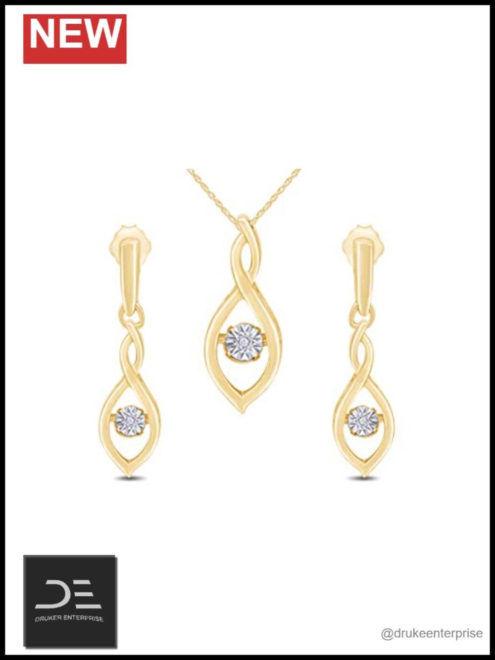 14K Yellow Gold Over Sterling Silver Diamond Earring & Pendant Set